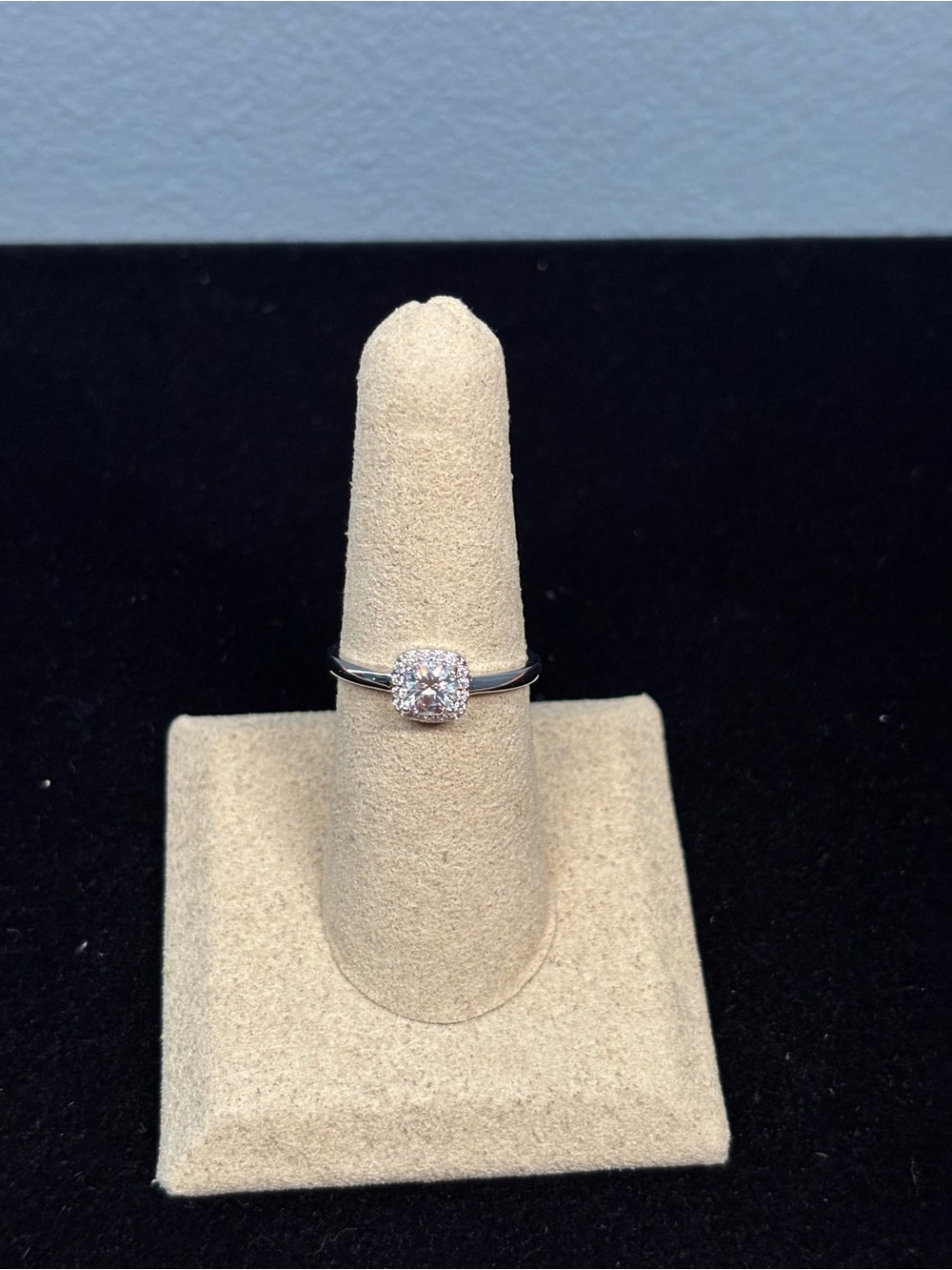 925 Sterling Silver Solitaire Ring with Cushion Halo Moissanite (Size 8)